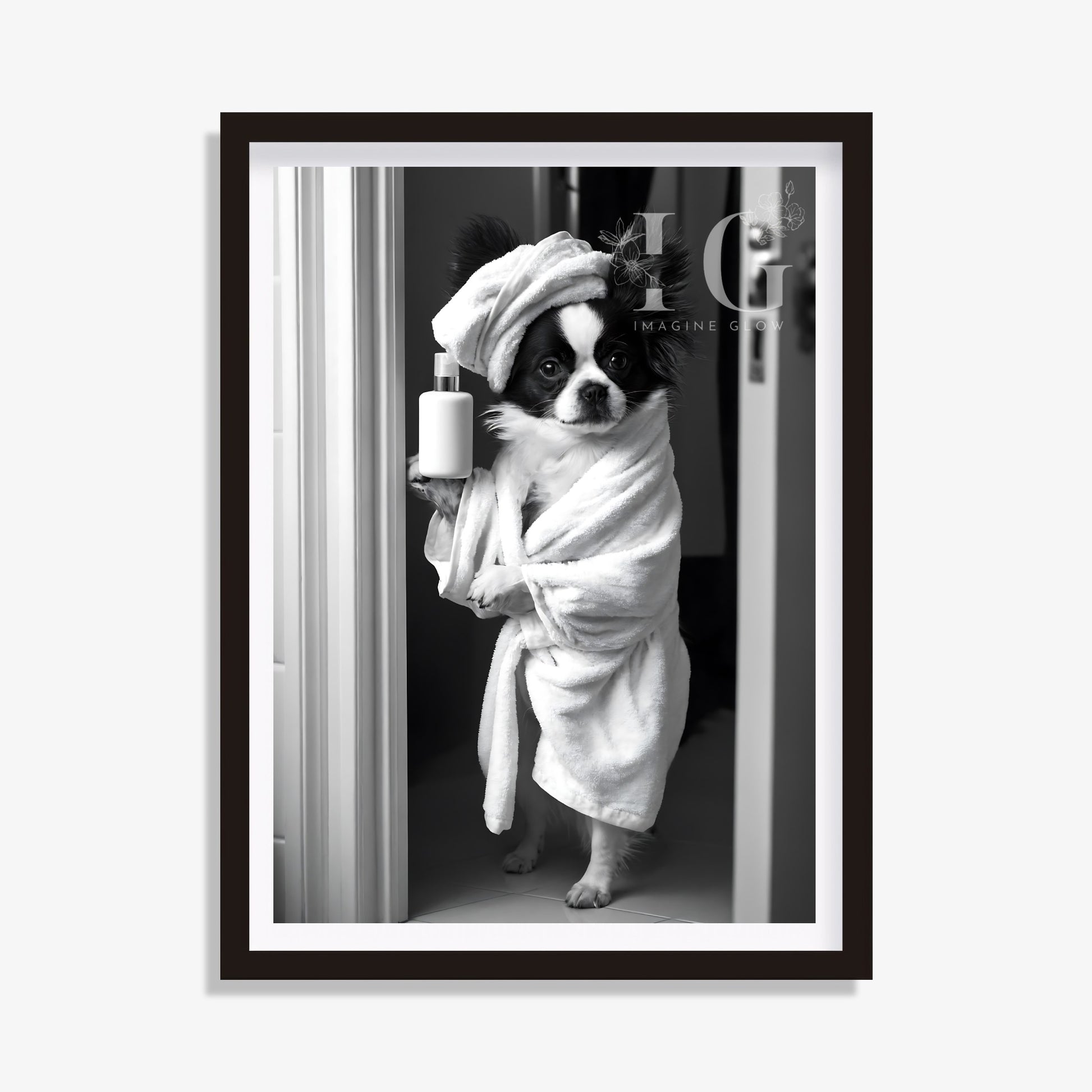 Papillon dog in toilet humorous printable art.
Funny bathroom decor featuring Papillon