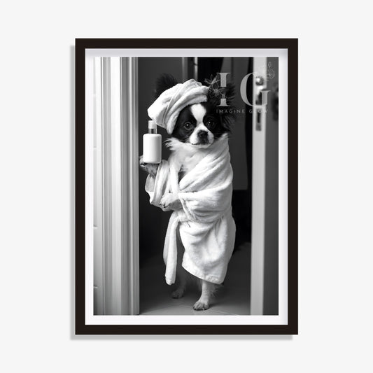 Papillon dog in toilet humorous printable art.
Funny bathroom decor featuring Papillon