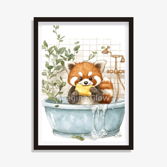 Red Panda In Bathtub - Bathroom Wall Art