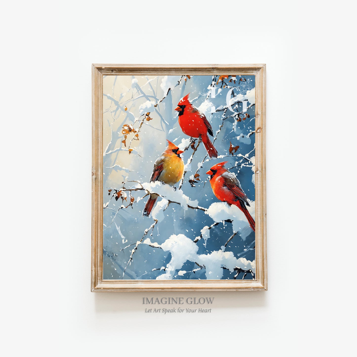 Cardinal in a winter scene illustration, ideal for adding a touch of seasonal elegance to your home.