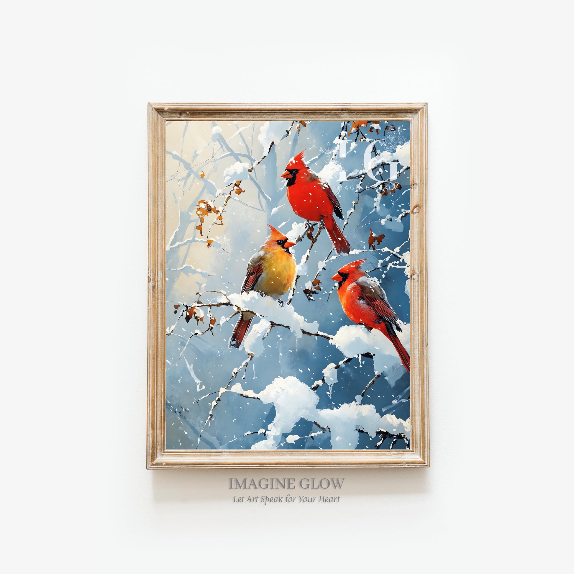 Cardinal in a winter scene illustration, ideal for adding a touch of seasonal elegance to your home.