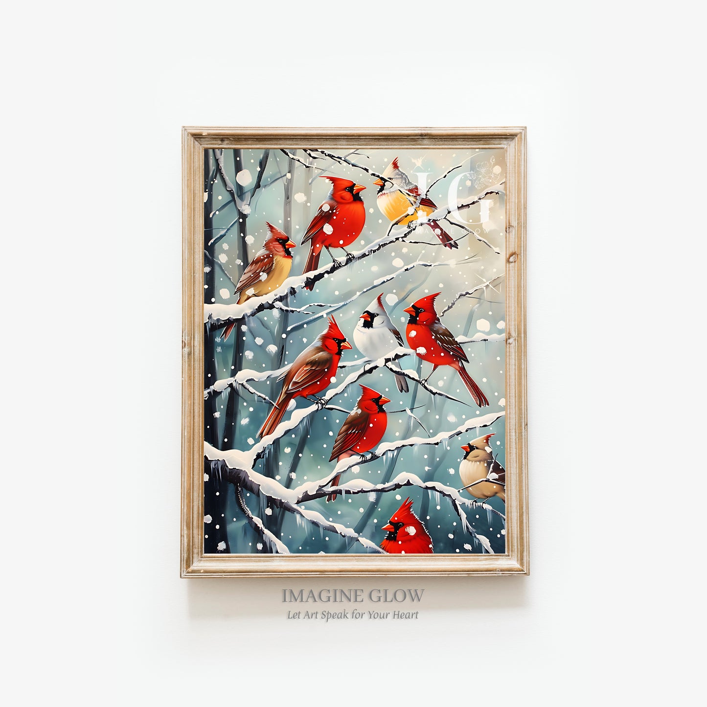 Cardinal in a winter setting illustration, perfect for adding a touch of seasonal charm to your home.