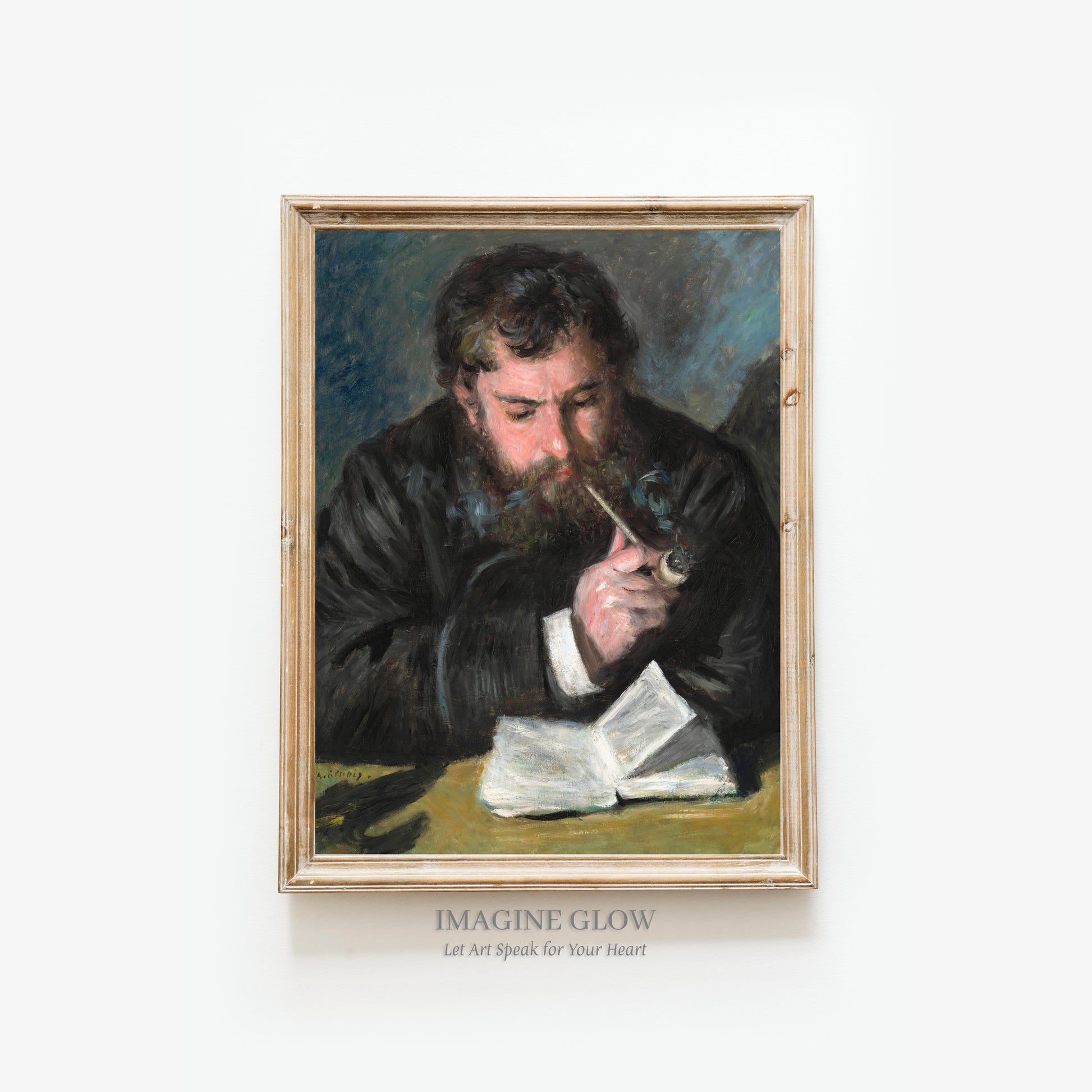 Timeless wall art of a man engrossed in a book in vintage style