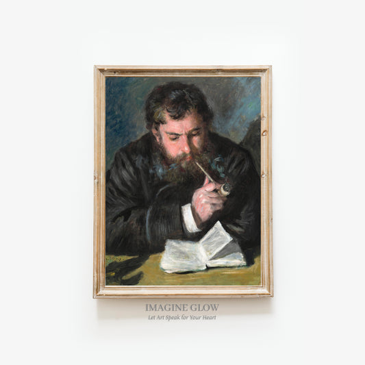 Timeless wall art of a man engrossed in a book in vintage style