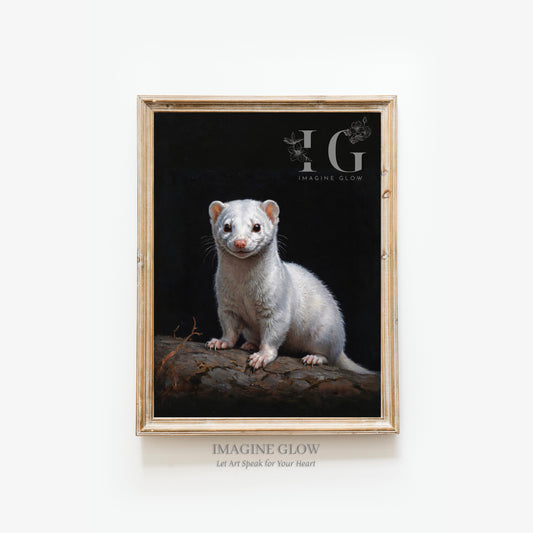 Unique vintage artwork of a weasel in a moody atmosphere