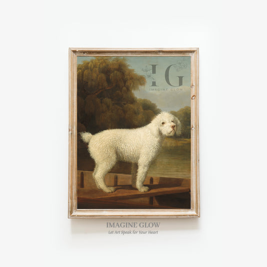 Vintage White Poodle Painting - Printable Antique Wall Decor for Elegant Home Style  SEO Optimized Description:
