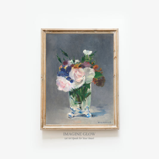 Printable antique flowers in vase print for wall decor