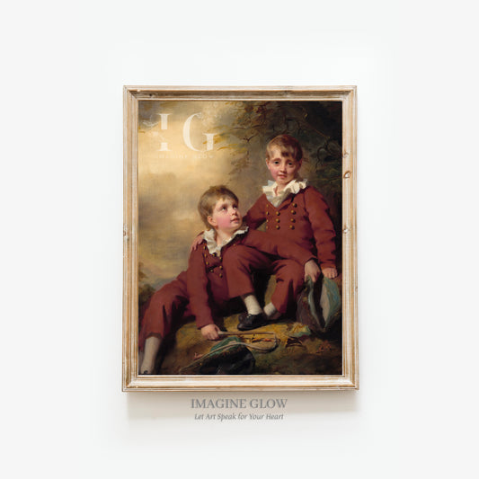 Timeless artwork of two boys in vintage style for home interiors