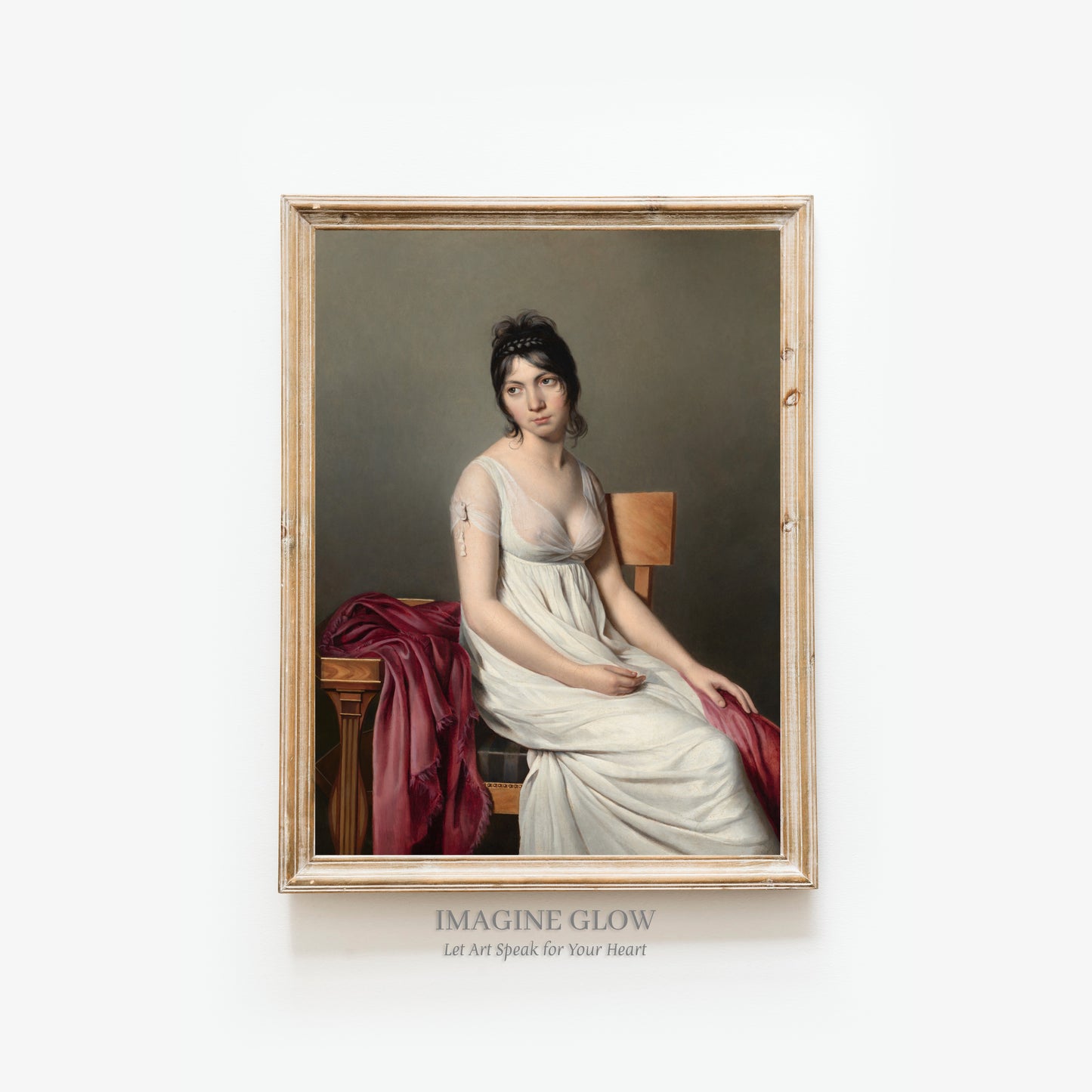 Printable vintage portrait of a young woman in a white dress for decor