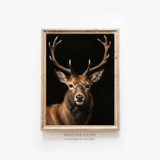 Dramatic vintage artwork of a stag and fox in a moody setting