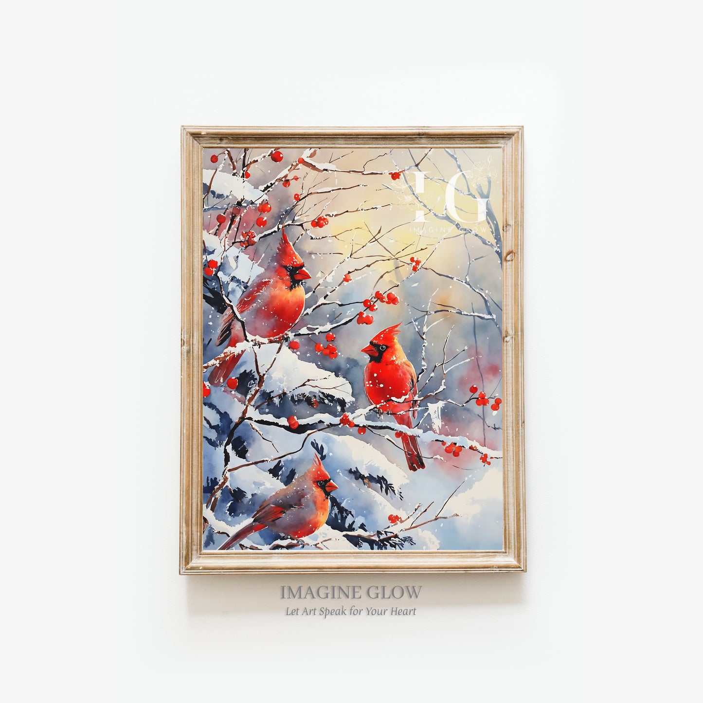 Cardinal on a branch illustration, ideal for adding a touch of nature to your home decor.