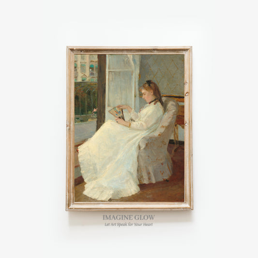 Printable vintage portrait of a beautiful lady at a window.