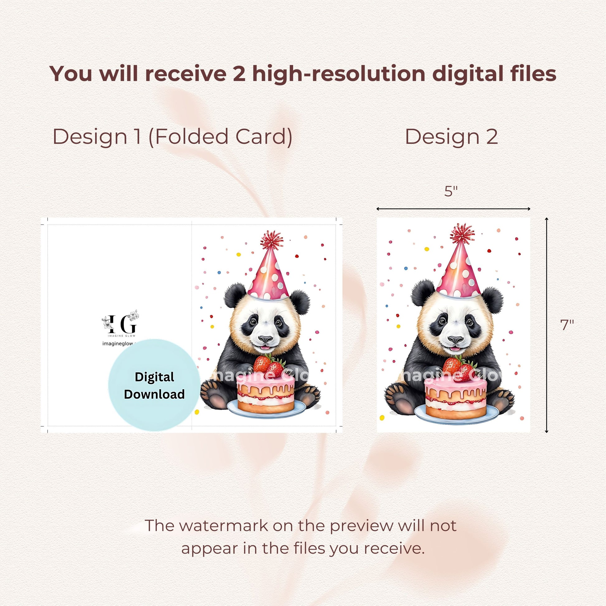 Printable birthday card featuring an adorable panda design.