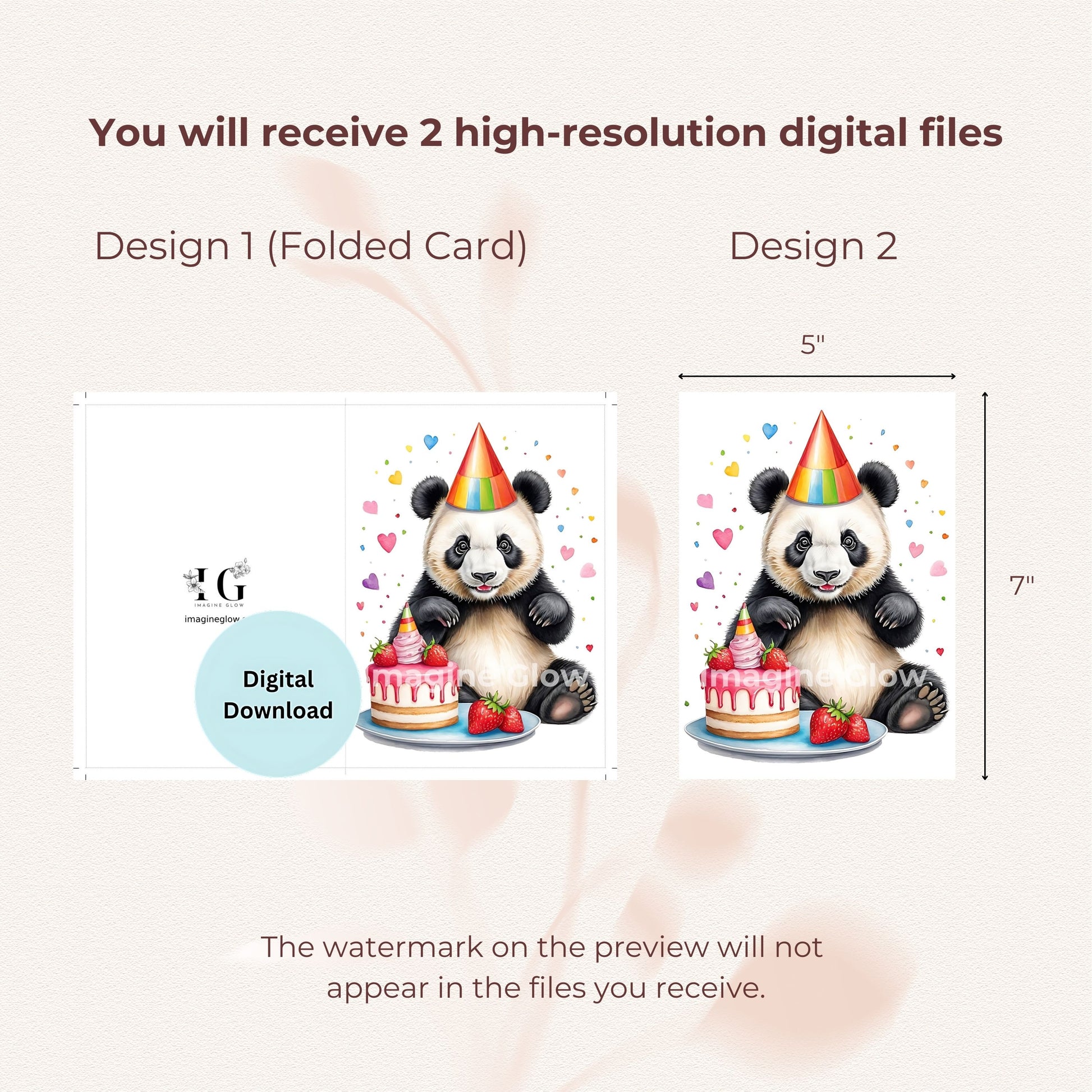 Printable birthday card featuring an adorable panda design.