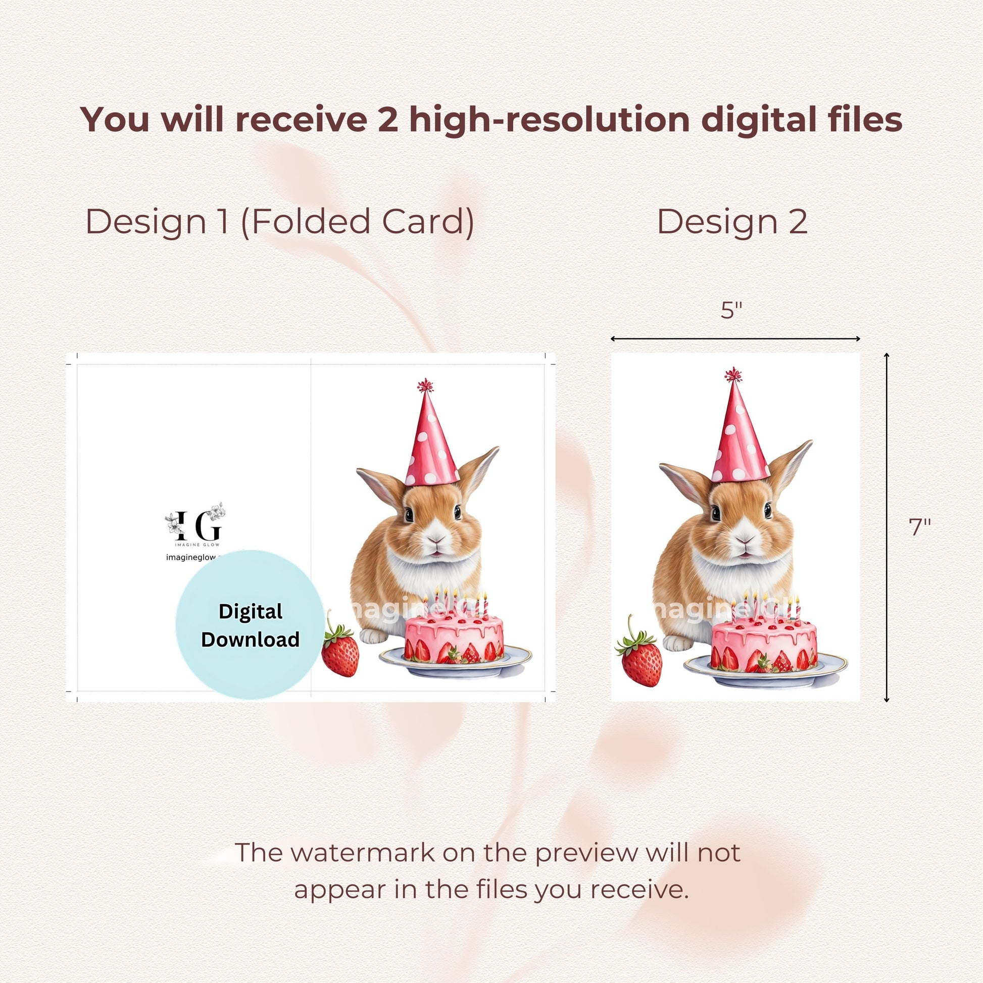 Printable bunny birthday greeting card for all ages.