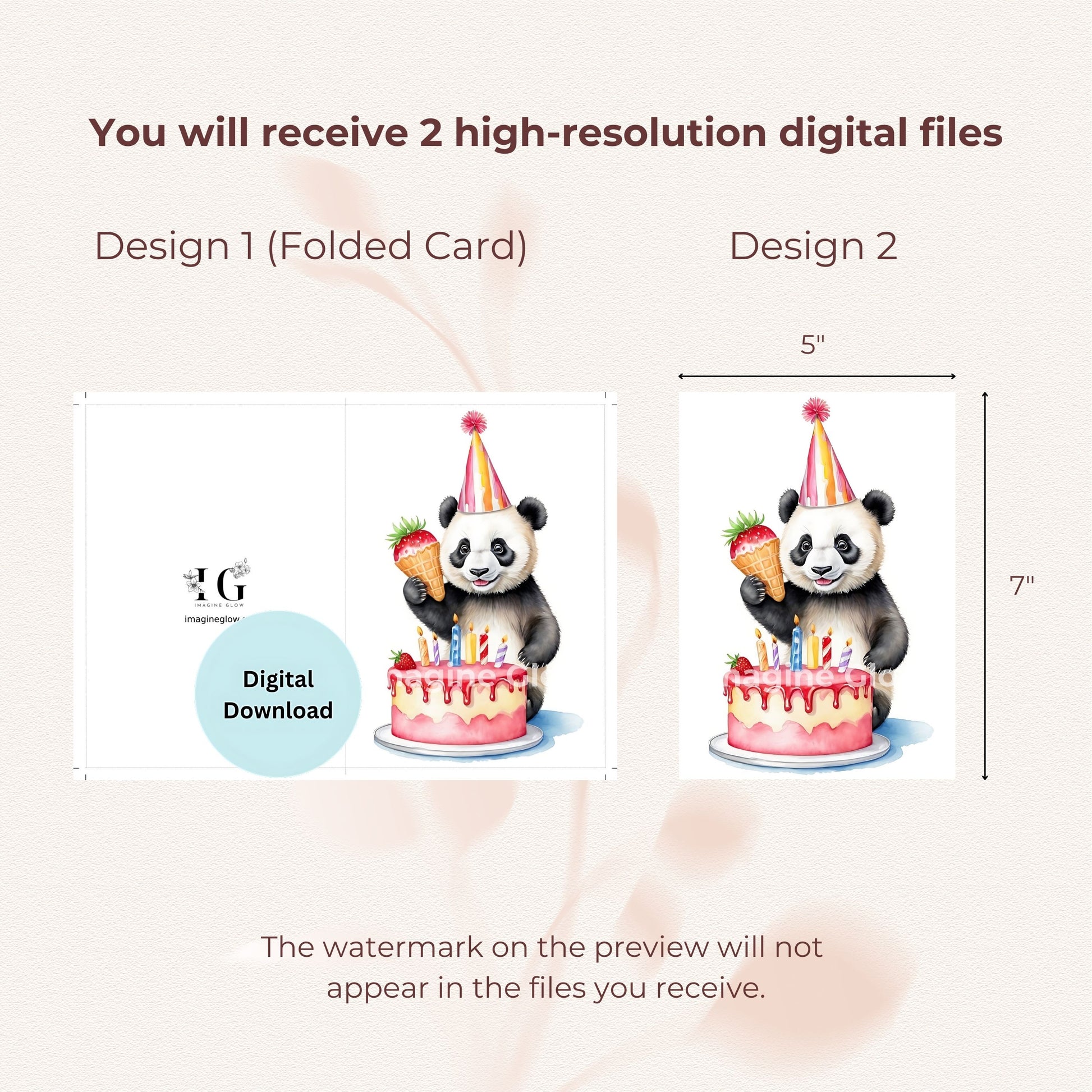 Printable birthday card featuring an adorable panda design.