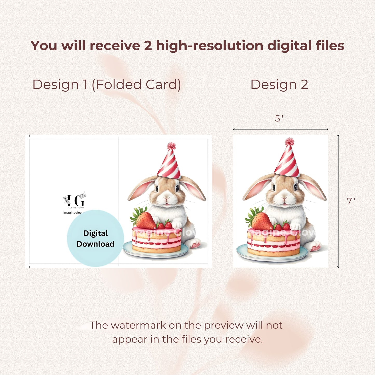 Printable bunny birthday greeting card for all ages.