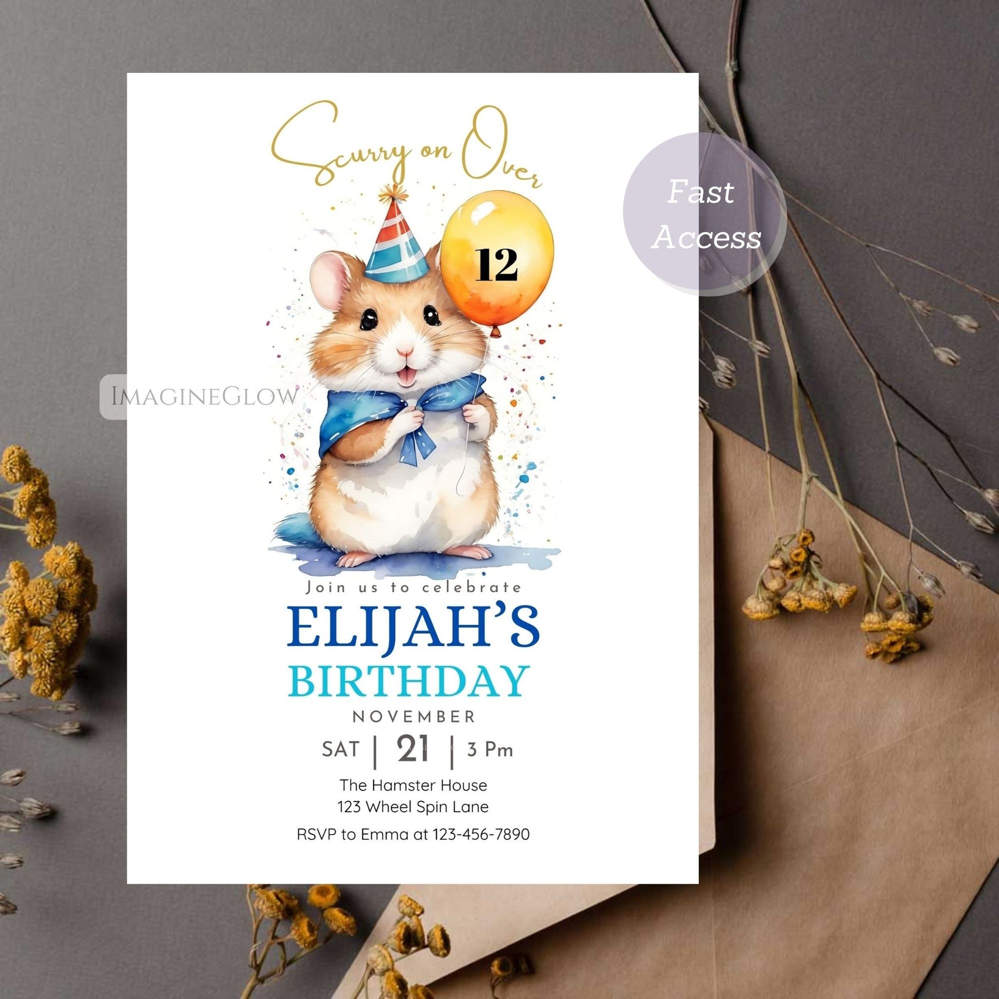 Hamster birthday Invitation with age