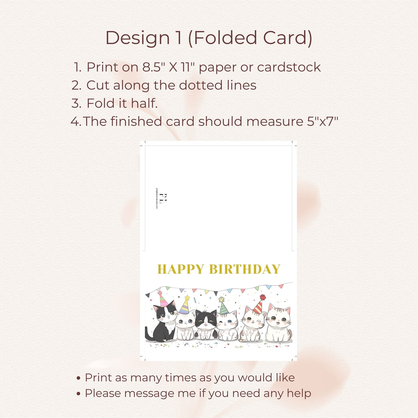 Cat-themed birthday card with playful feline illustrations, great for cat enthusiasts.