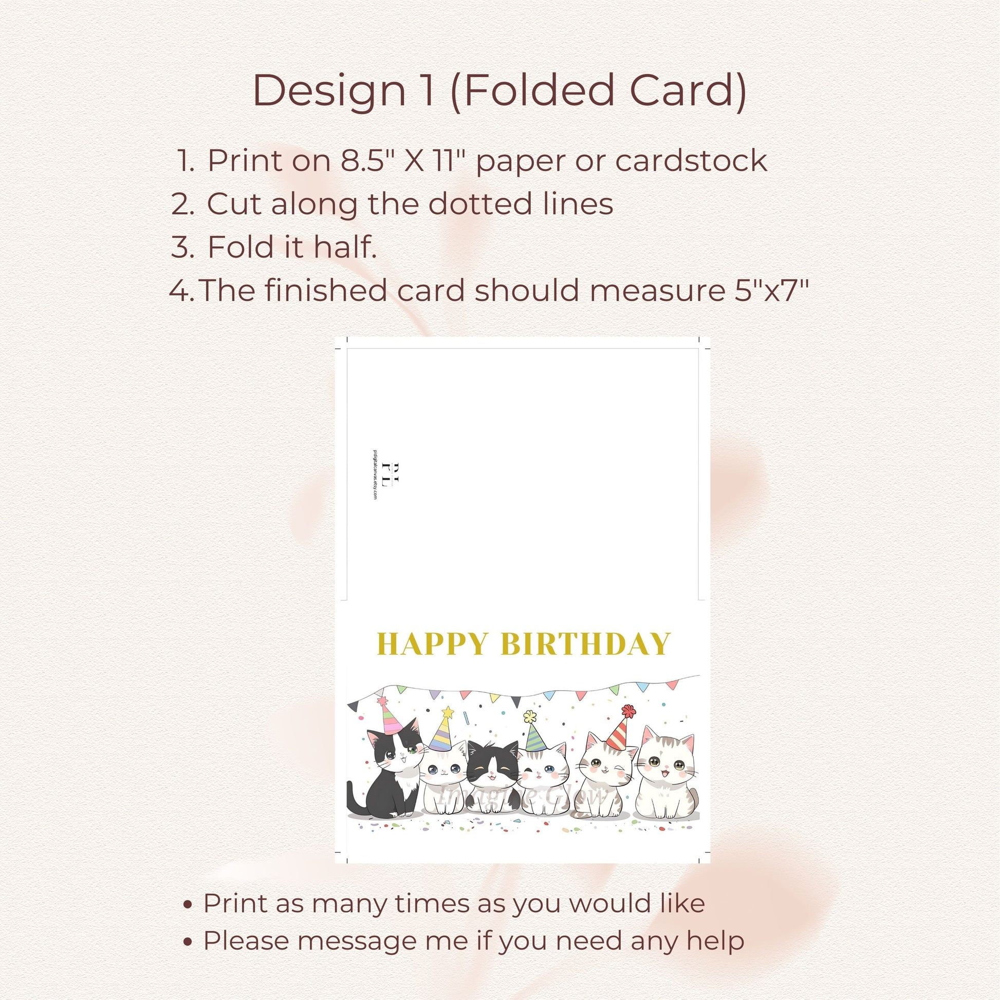 Cat-themed birthday card with playful feline illustrations, great for cat enthusiasts.