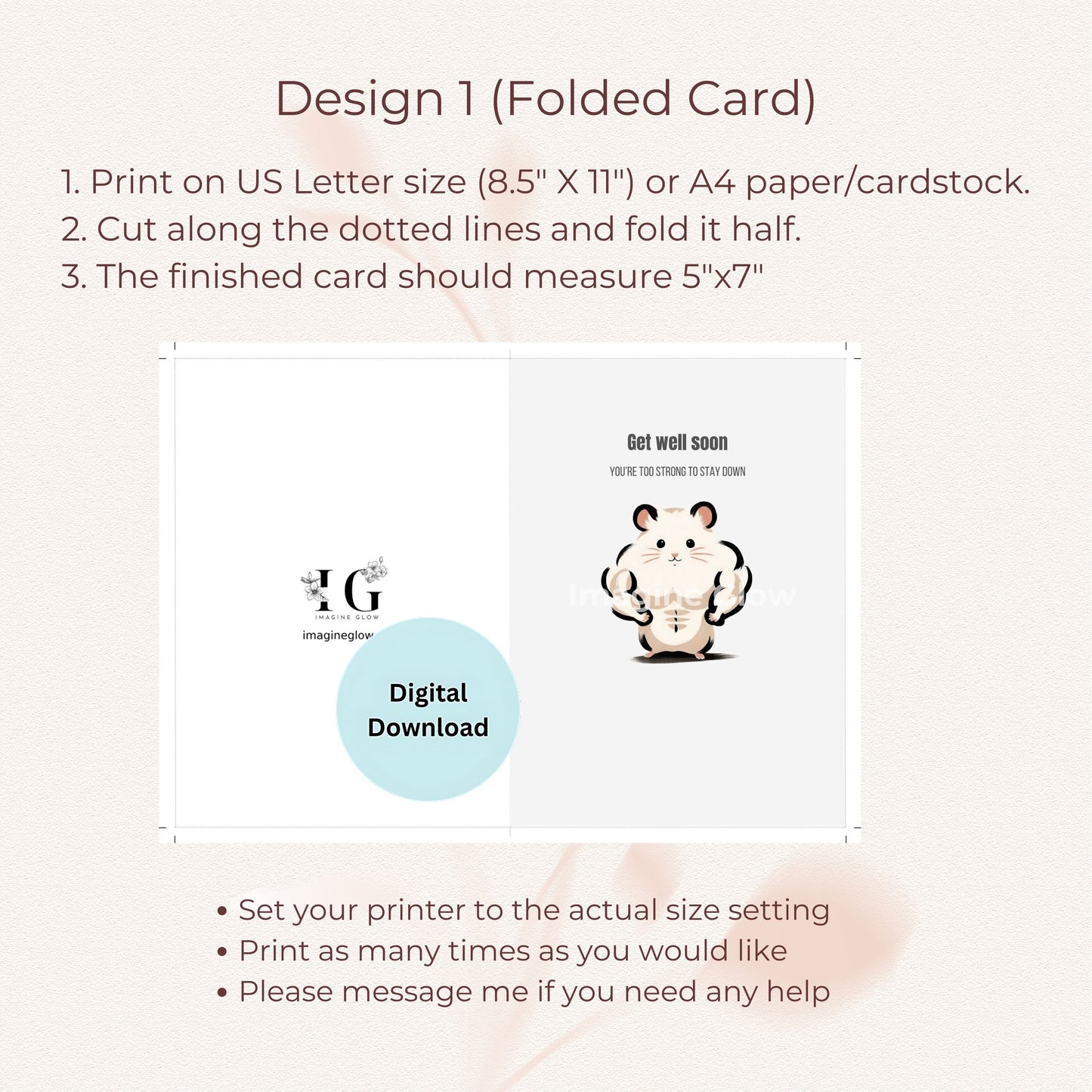 Digital download Get Well Soon card for easy printing