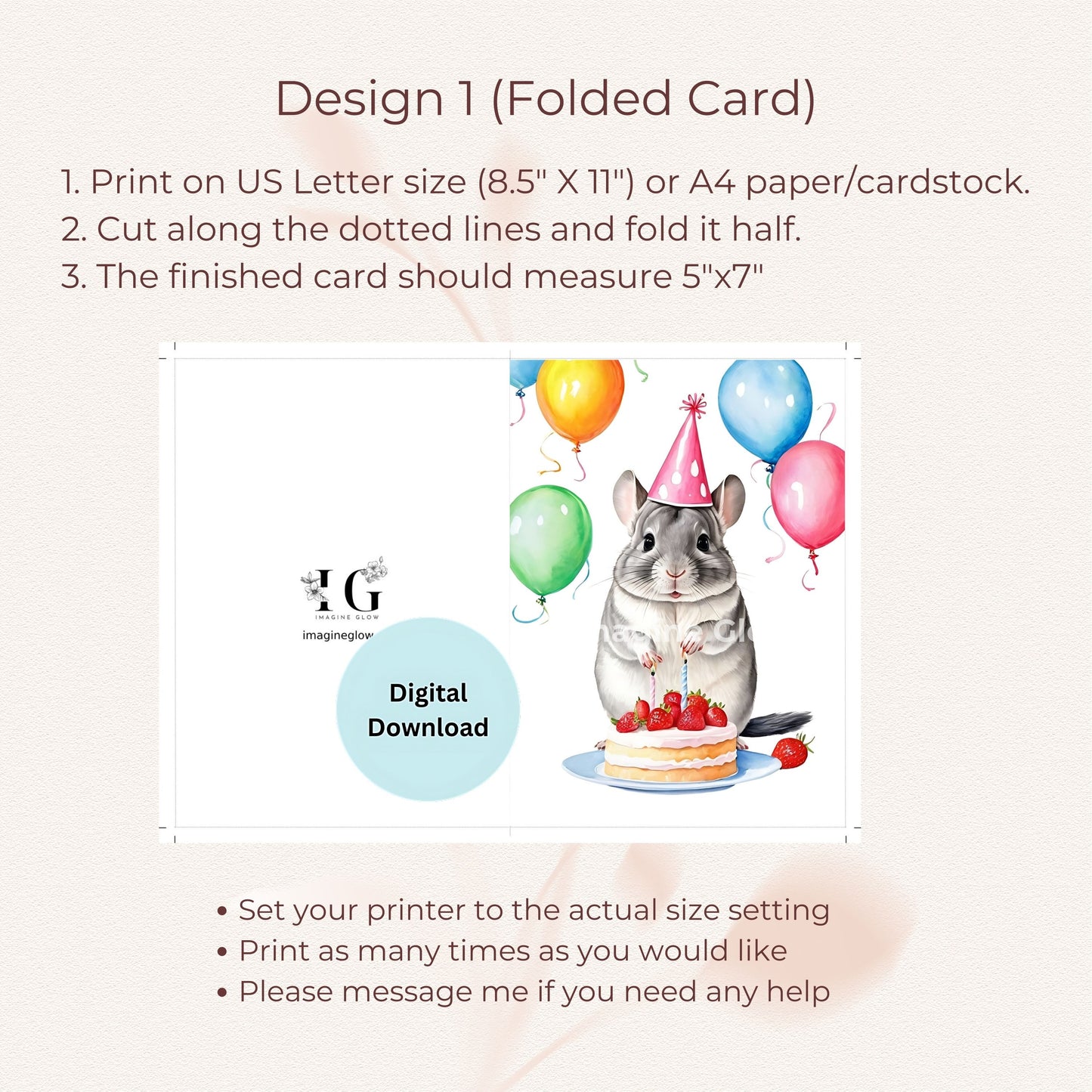 Adorable chinchilla pet birthday card, ideal for celebrating small pets.