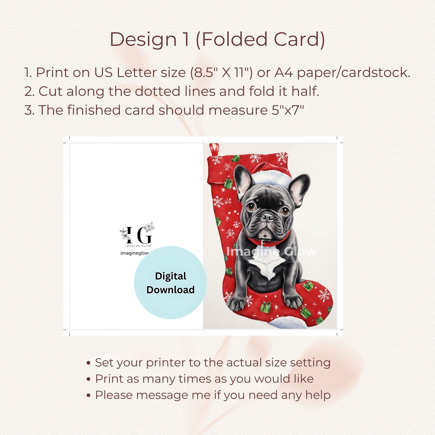 French Bulldog holiday card, ideal for sending festive cheer to family and friends.