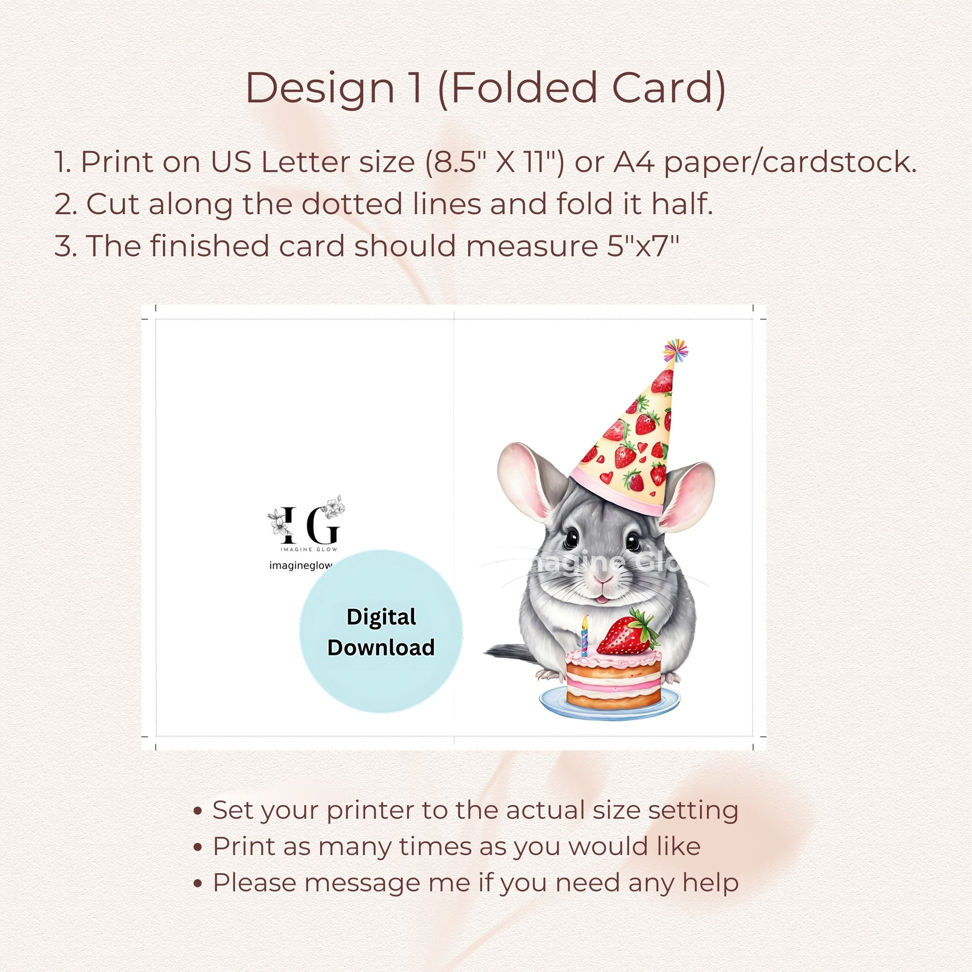 Adorable chinchilla pet birthday card, ideal for celebrating small pets.