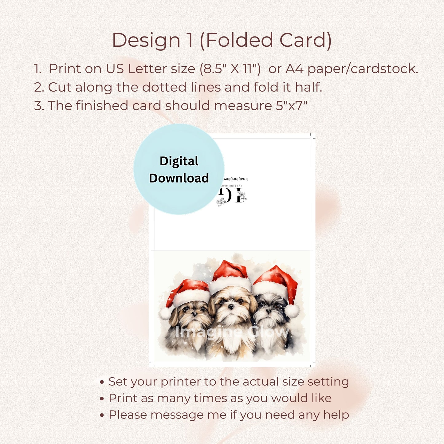 Holiday greeting card with a Shih Tzu for dog lovers.
Cute Shih Tzu-themed Christmas card perfect for sending holiday wishes.