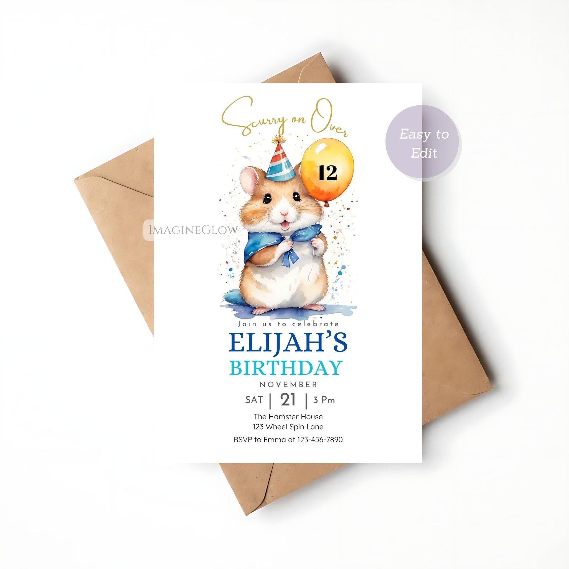 Hamster party Invitation for boys