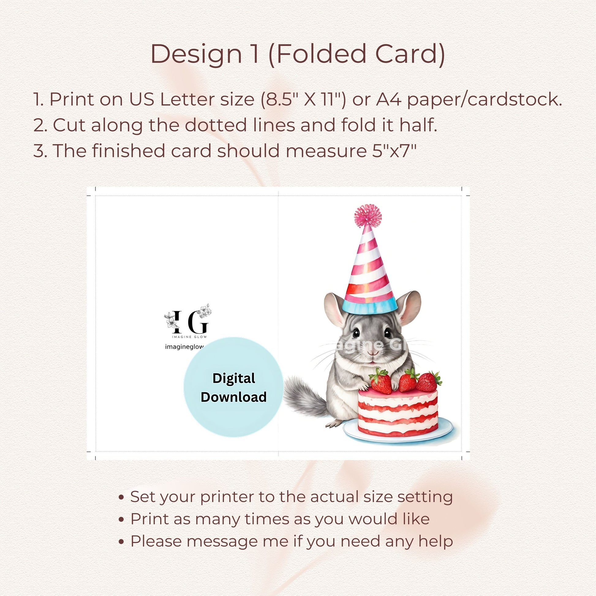 Adorable chinchilla pet birthday card, ideal for celebrating small pets.