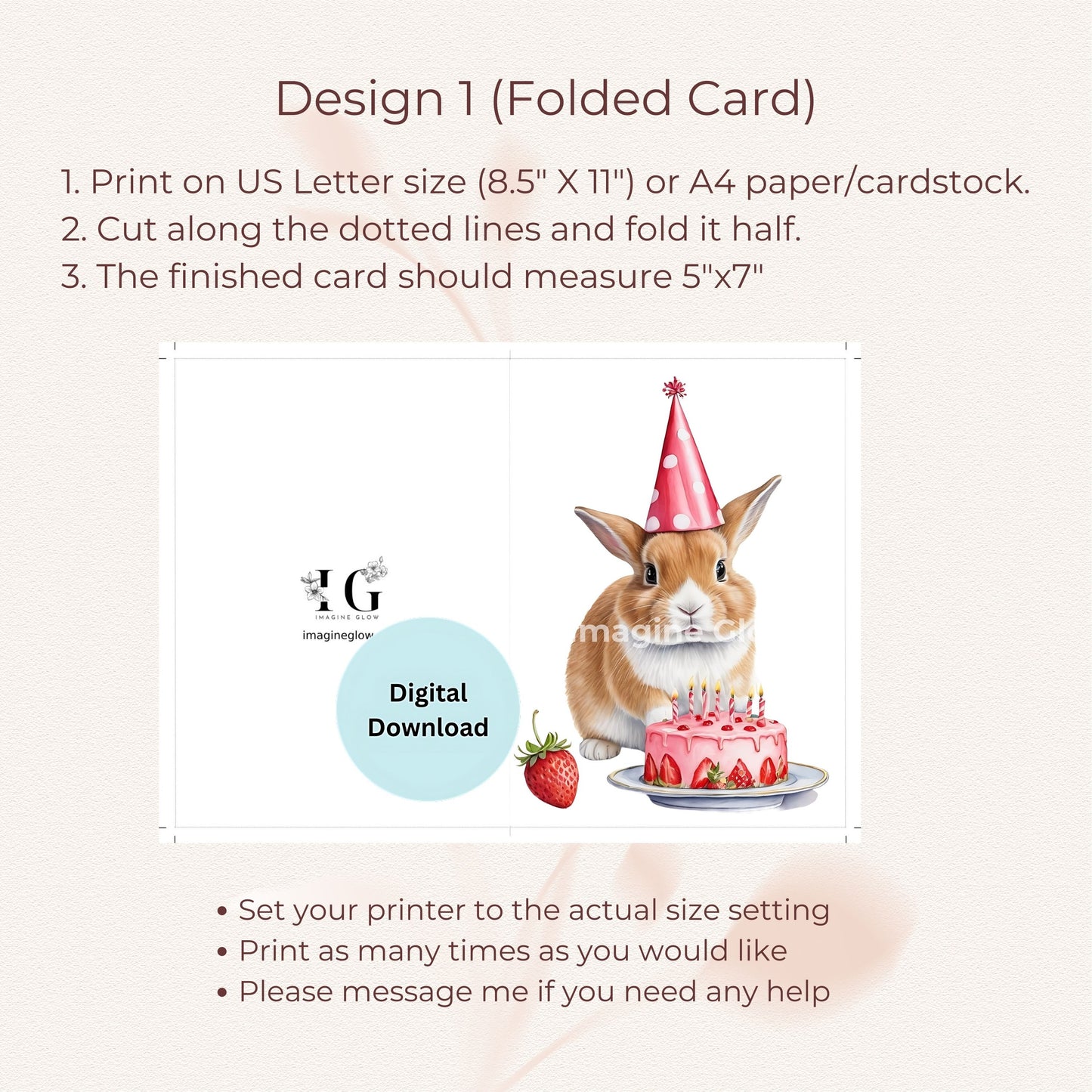 Adorable bunny-themed birthday card, perfect for celebrations.
Digital download birthday card featuring a charming rabbit design.