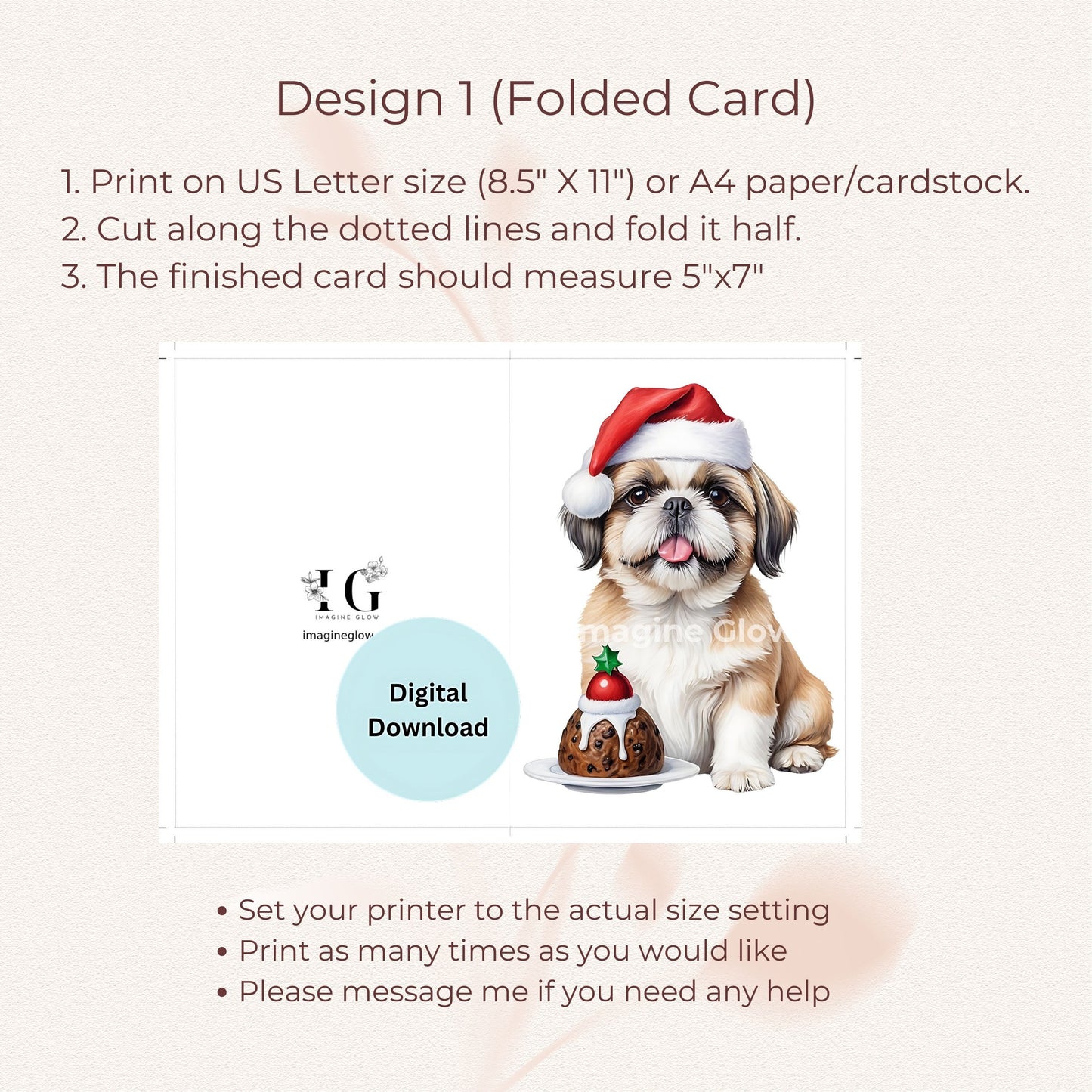 Holiday greeting card with a Shih Tzu for dog lovers.
Cute Shih Tzu-themed Christmas card perfect for sending holiday wishes.