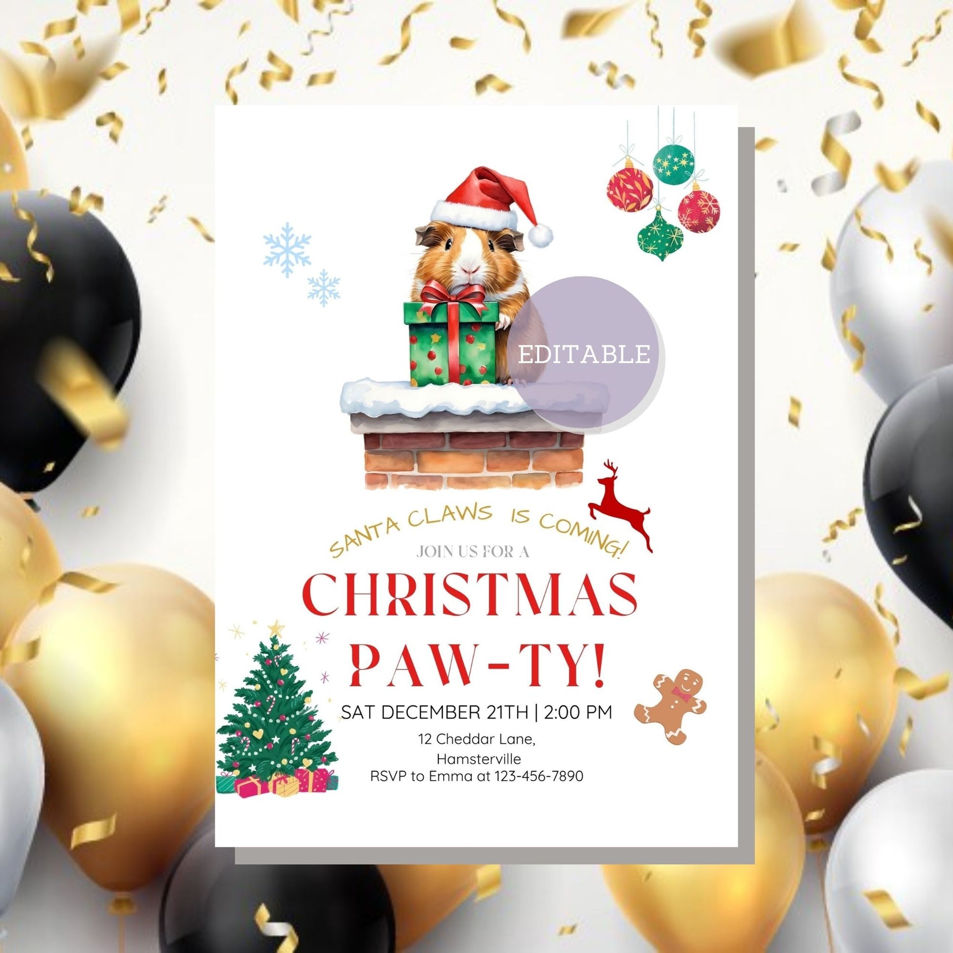 Printable Canva Design for Guinea Pig and Hamster Holiday Invitations