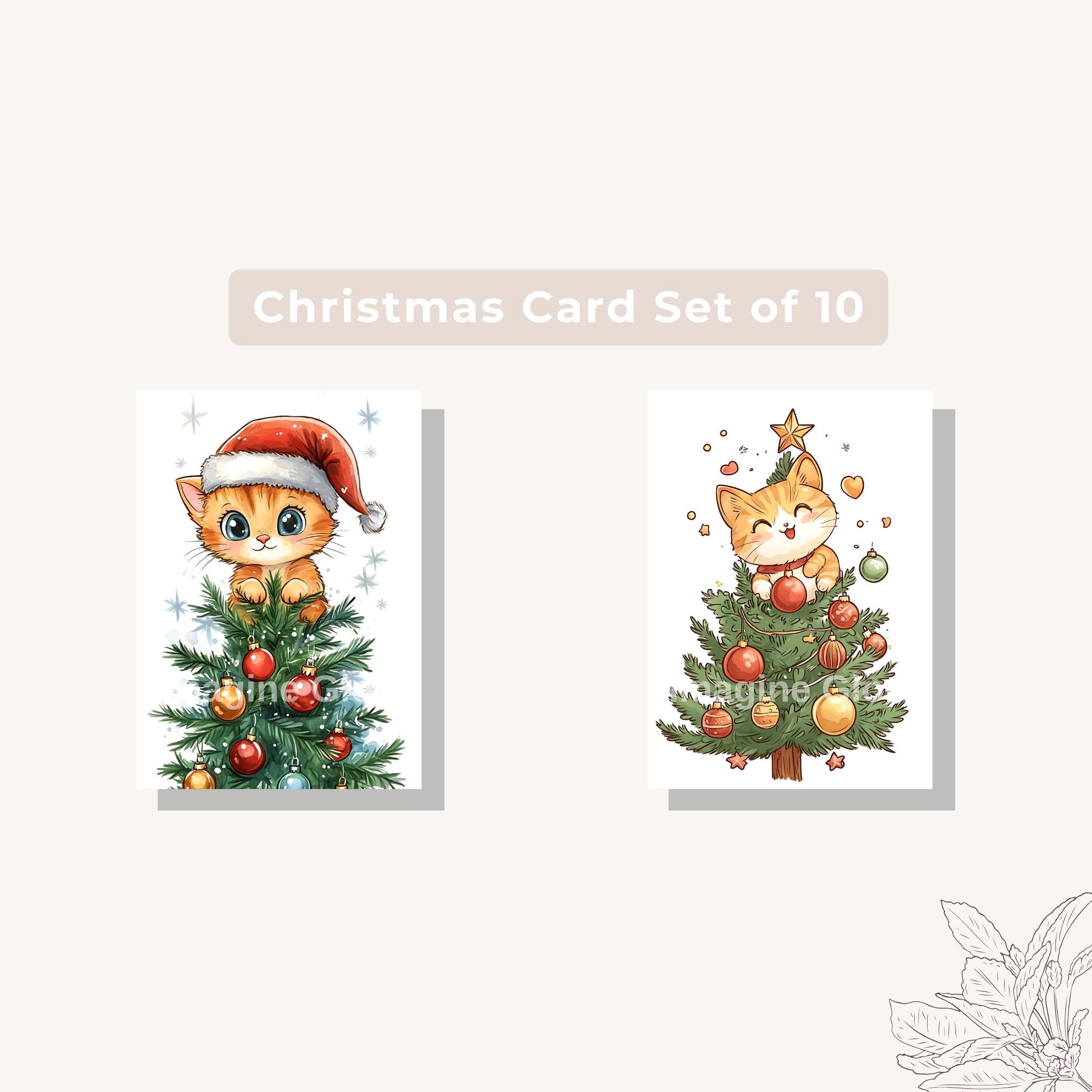 Cat-themed Christmas card set for pet lovers, available as a digital download.