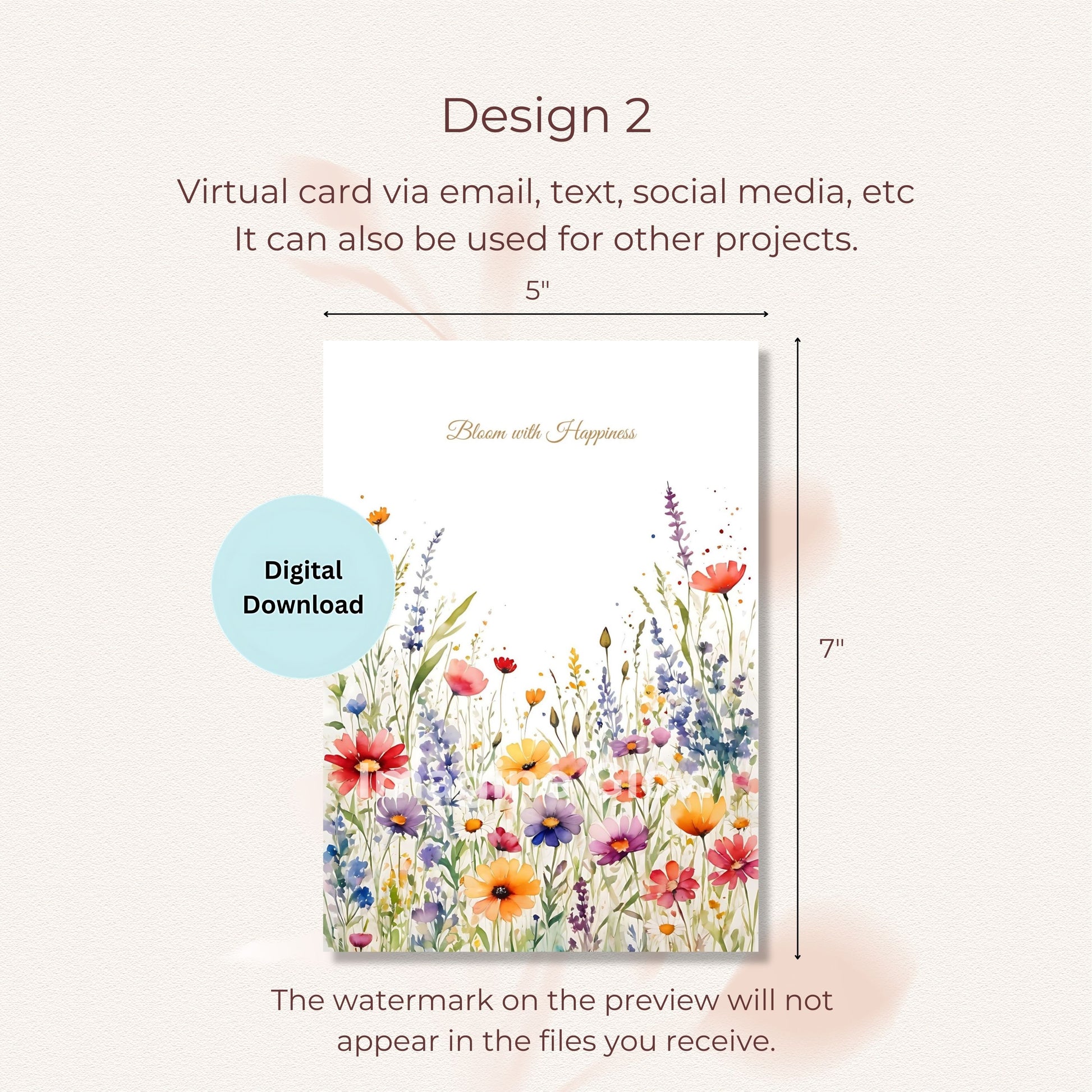 Digital download of a wildflower-themed card for various occasions