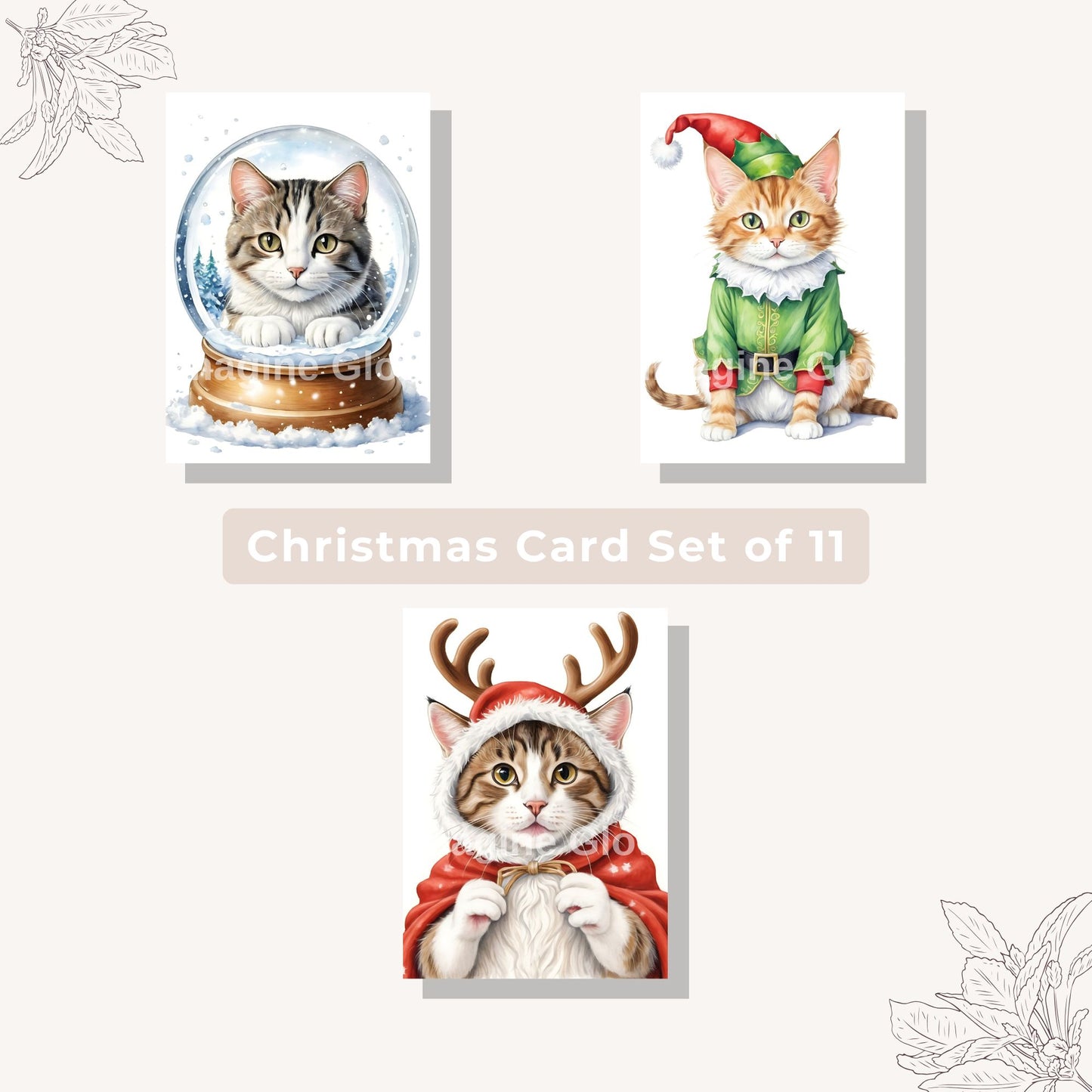 Printable Holiday Cards Featuring Cute Cat Designs