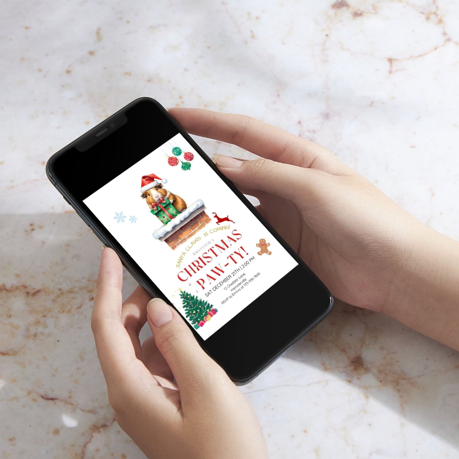 Cute Guinea Pig-Themed Holiday Invitation for Christmas Parties - Printable Design