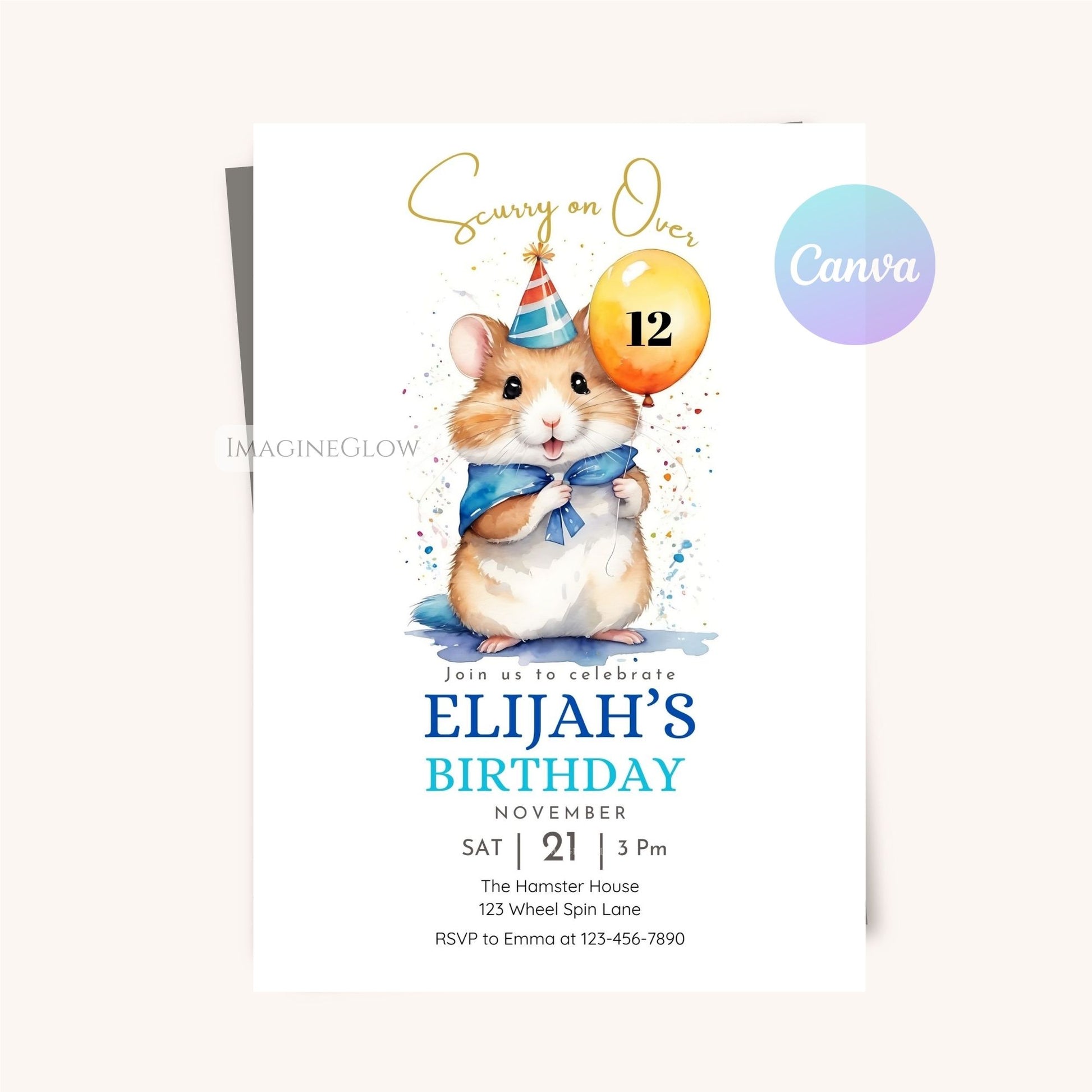Hamster party Invitation for kids