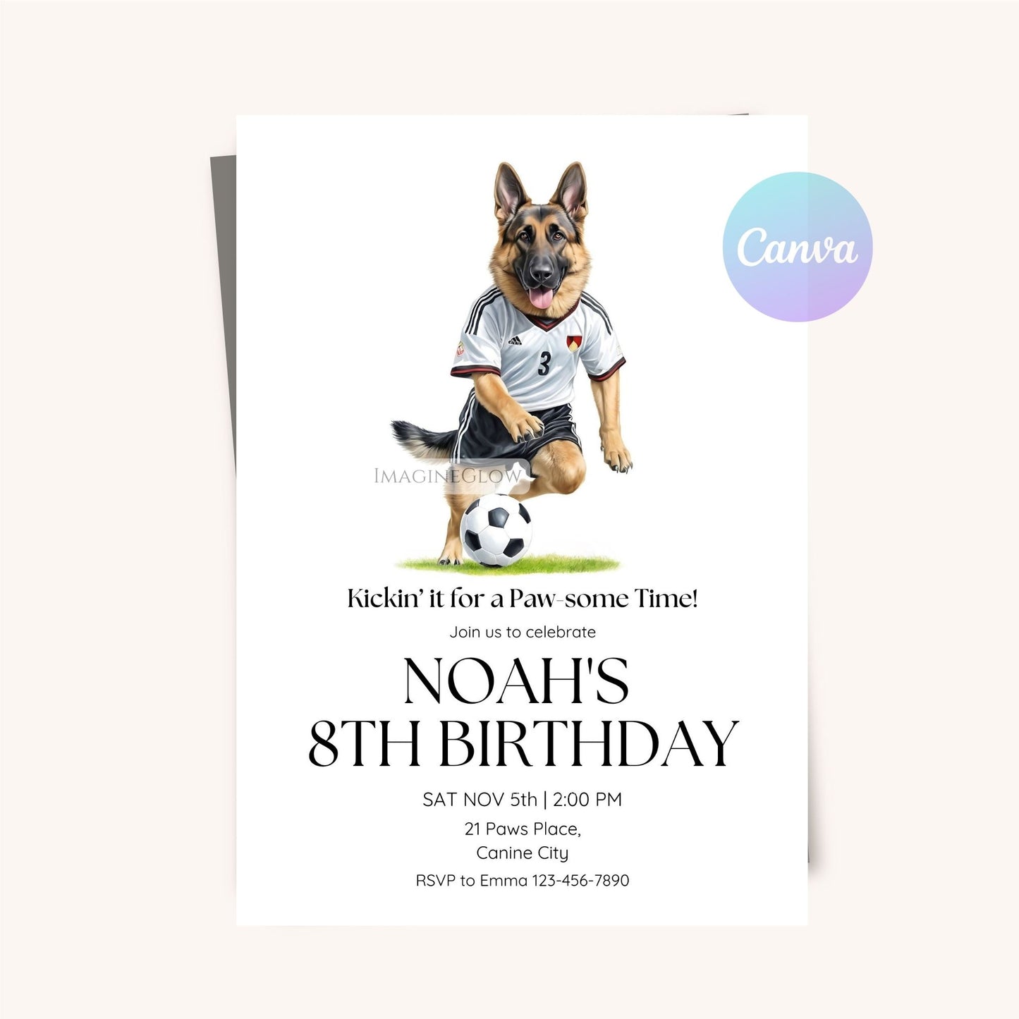 Printable party invite for dog lovers and soccer fans