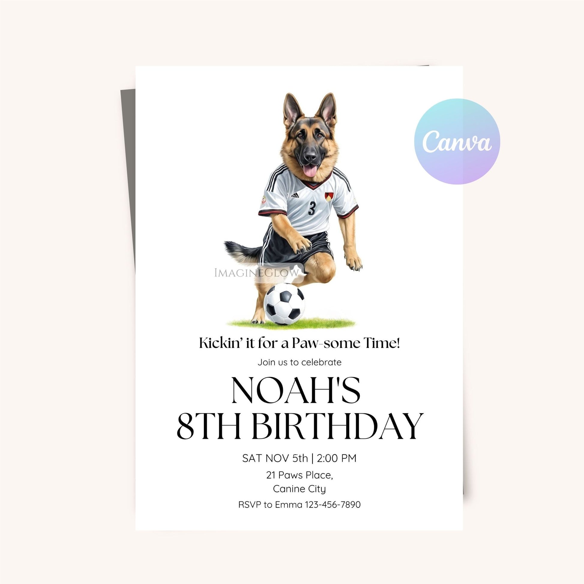 Printable party invite for dog lovers and soccer fans