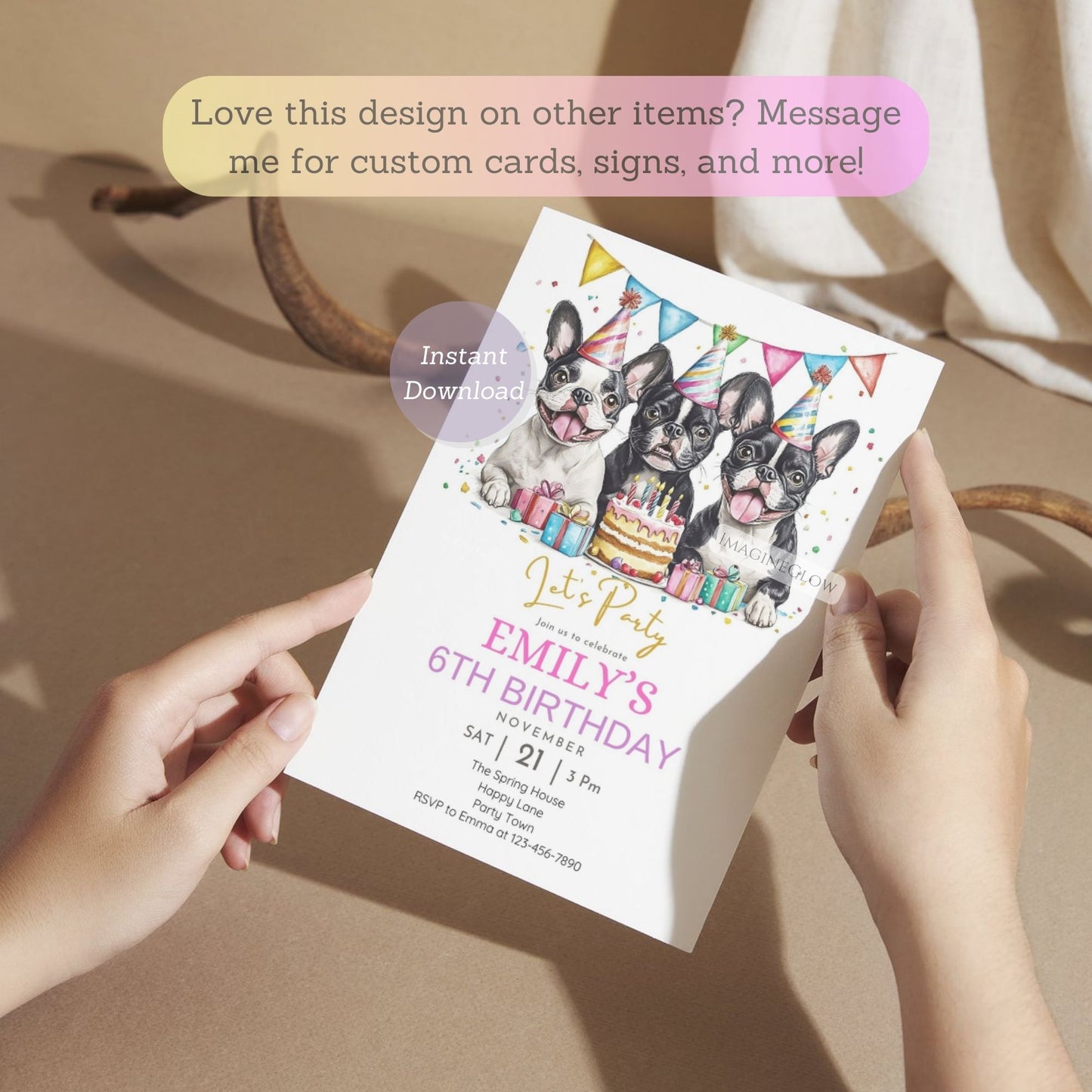 Dogs Birthday Invitation Template - Welsh Corgi, Bernese, Terrier, Shih Tzu, Pomeranian, Husky, Bichon Frise - Editable Dog Party Invite