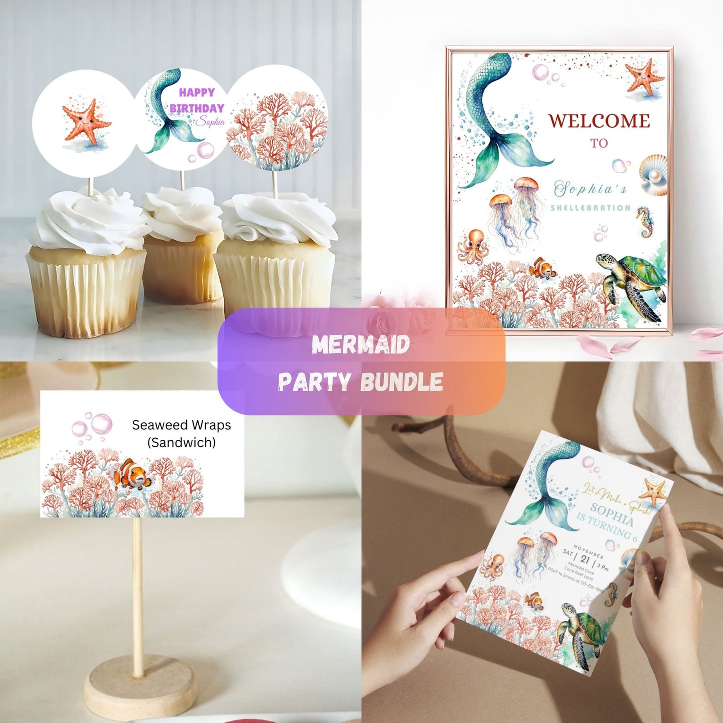 Mermaid-themed birthday party package for kids.