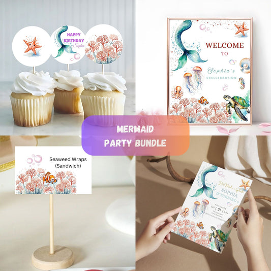 Mermaid-themed birthday party package for kids.