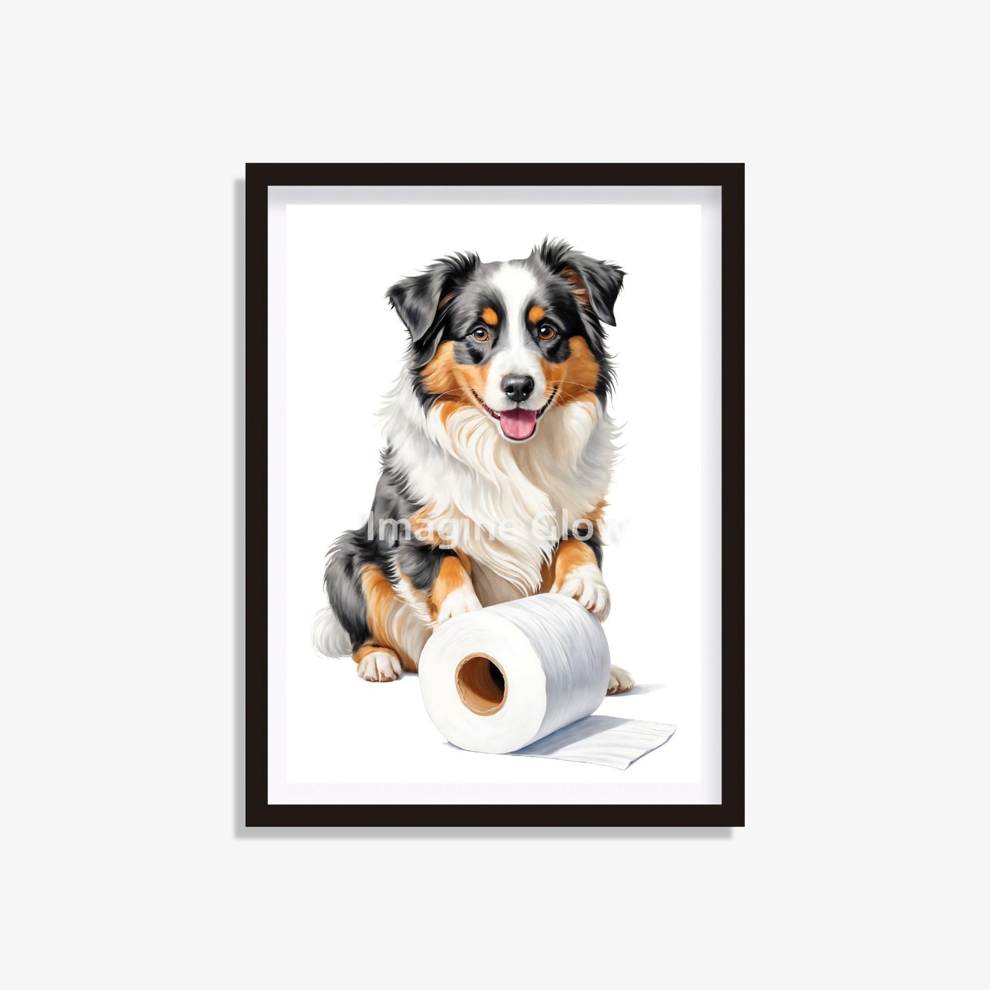 Australian Shepherd Dog holding Toilet Paper - Bathroom Digital Art