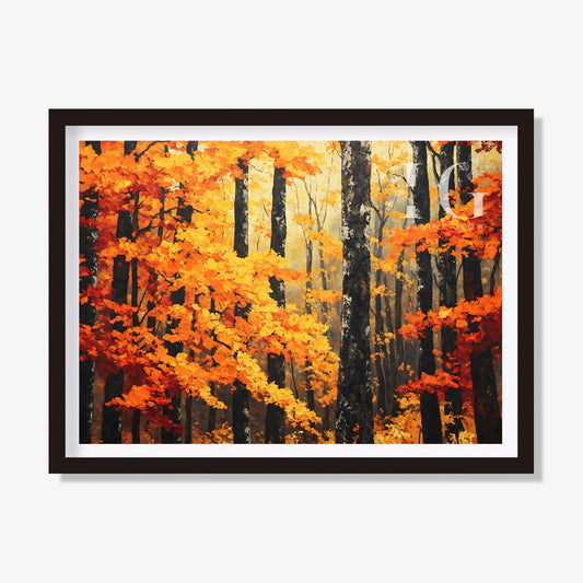 Autumn forest printable art for cozy wall decor.