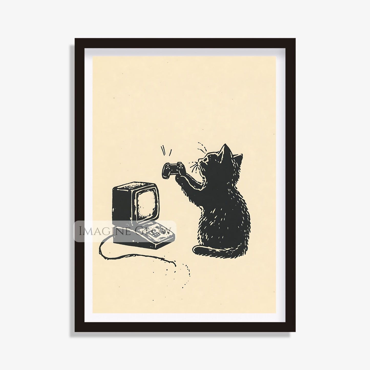 Black cat video game art for 90s gaming decor
