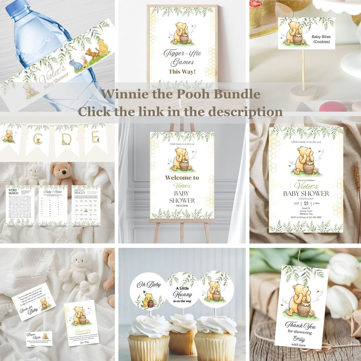 Winnie the Pooh Baby Shower Invitation - Classic Vintage Bear Party Invite