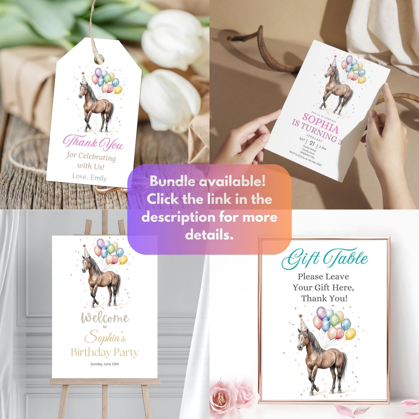 Horse Birthday Invitation - Customizable Animal Party Invite