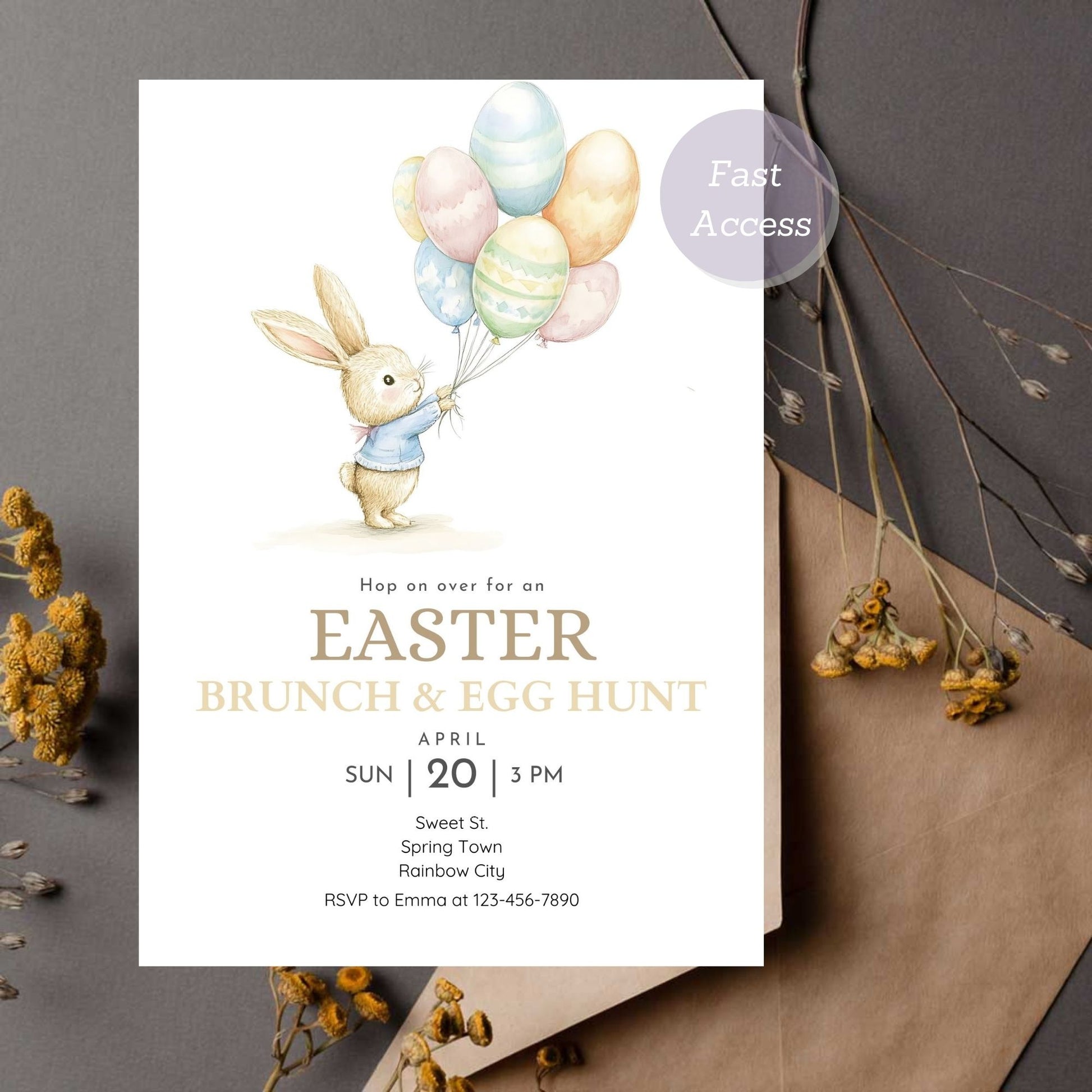 Spring bunny invitation for a fun-filled Easter gathering.